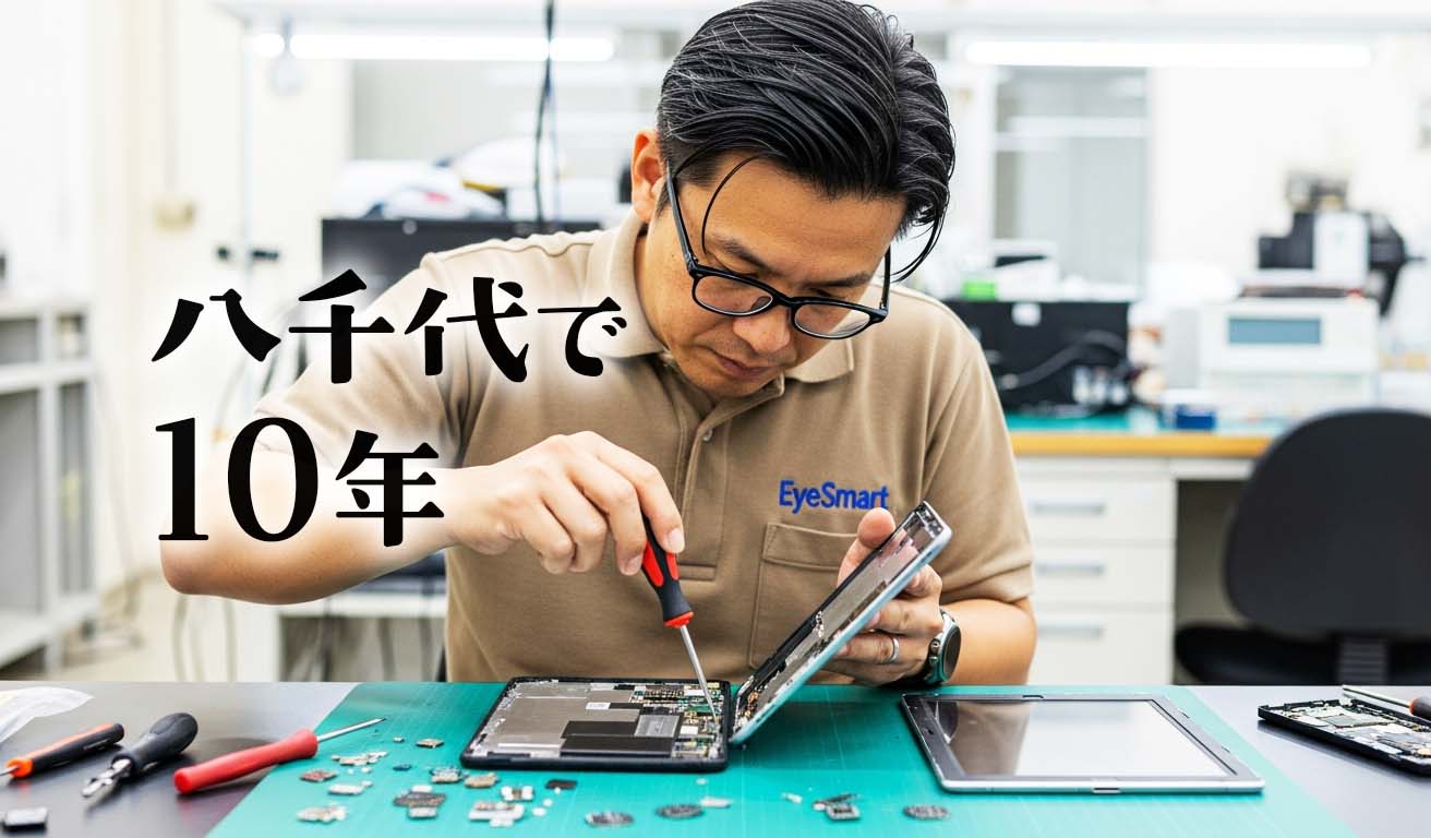 技術者が基板を修理している様子